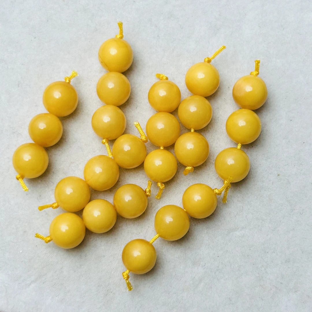 天然蜜蜡圆珠6m+一组三圆福豆浮力百搭手串配珠配饰DIY任发其一组