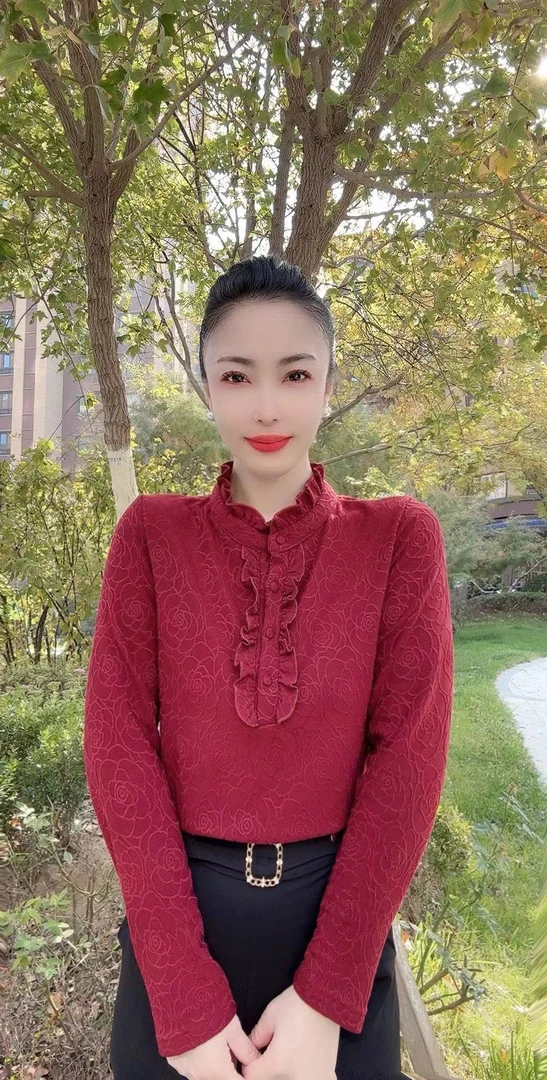 618秋冬季高档气质木耳边打底衫女修身内搭外穿长袖t恤上衣女