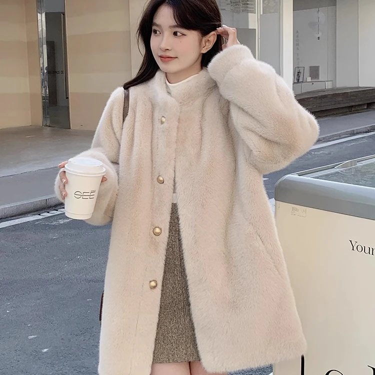 2024冬季新款毛毛外套女皮毛一体立领气质名媛大衣QQI01