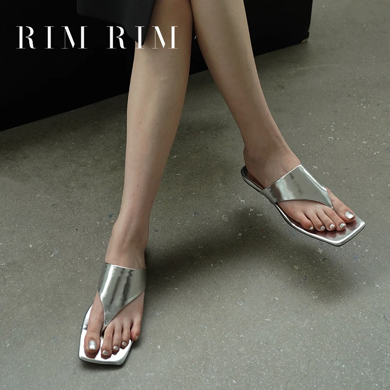 RIM RIM【优雅系列】三角跟人字拖中跟外穿拖鞋银色凉拖鞋女