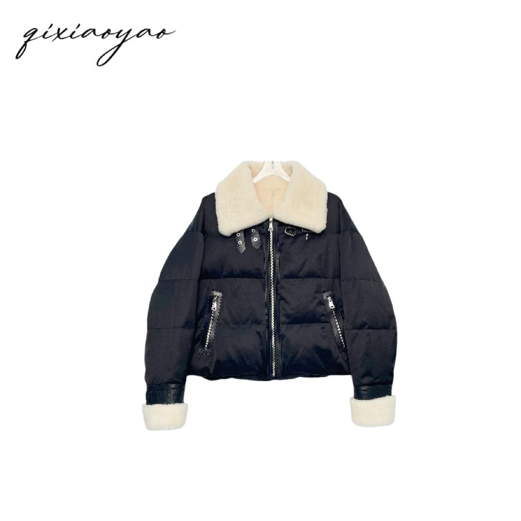 2024秋季新款纯色简约皮毛一体羽绒服外套#BHSUS8019