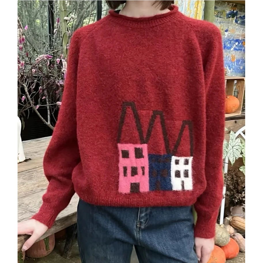 飞鸟和新酒2024冬季圆领小房子套头针织衫上衣女FD470034123