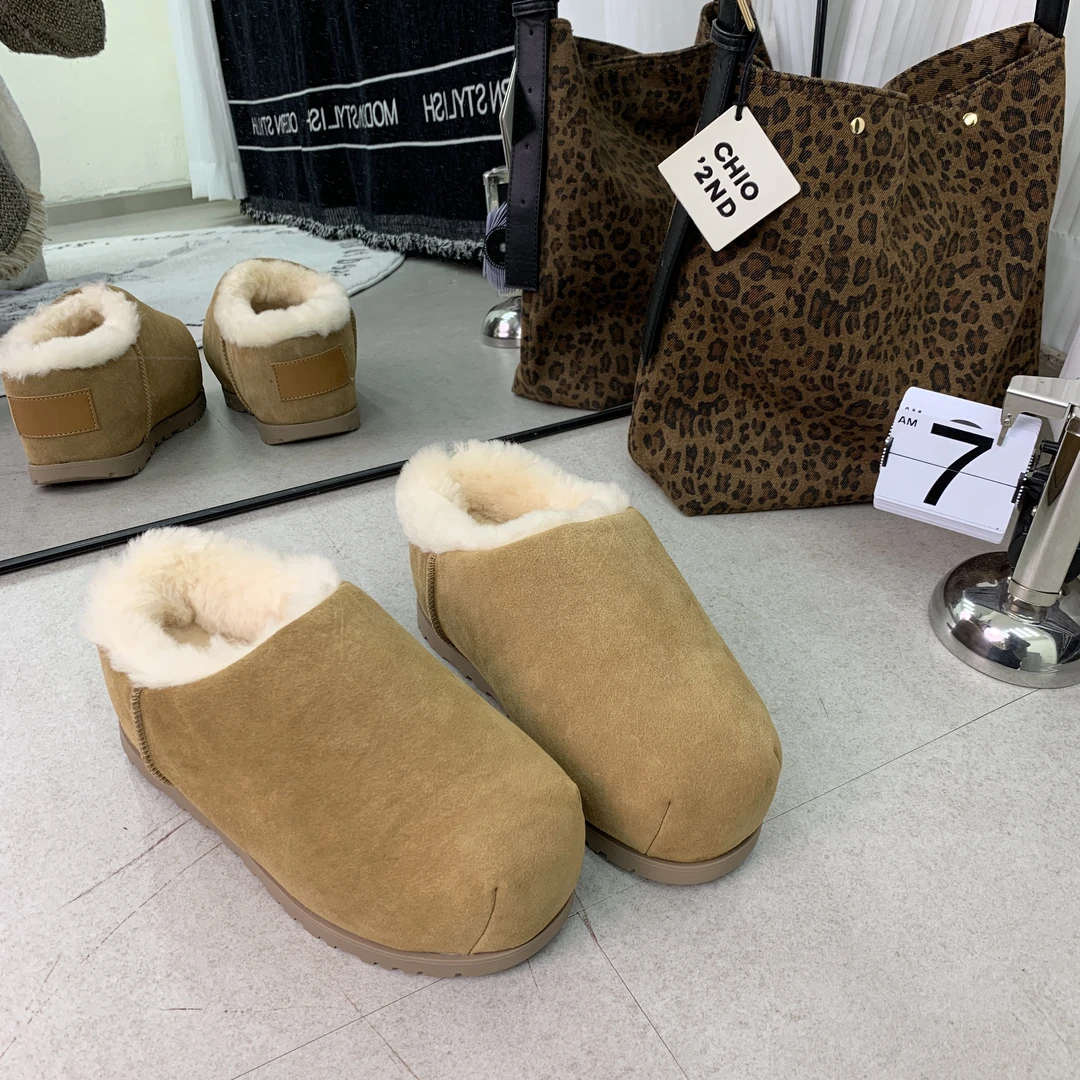 明星同款卡皮巴拉半拖鞋2025冬季新款面包鞋内增高雪地靴休闲胖头