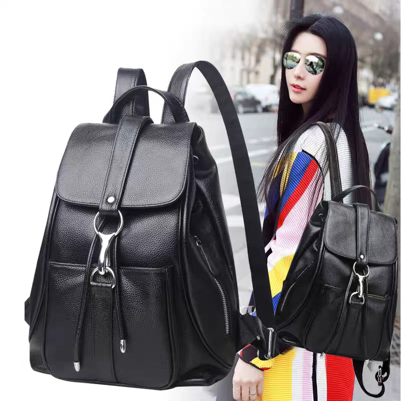 真皮双肩包女新款高级感韩版百搭时尚牛皮妈咪包大容量休闲女背包