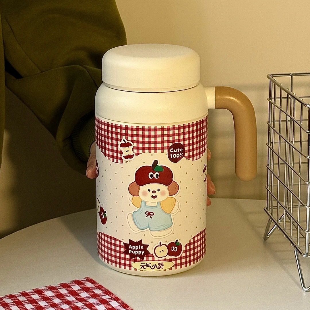 苹果小狗保温杯女生高颜值水杯茶水分离学生316不锈钢杯子手提
