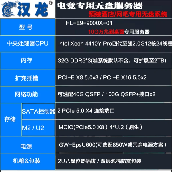 万兆到桌面电竞酒店电竞馆网吧专业无盘服务器准系统 可定制配置