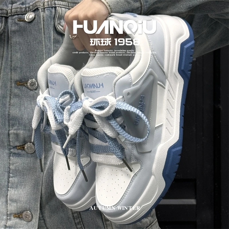 HUANQIU/环球白蓝厚底板鞋男鞋2025春秋新款网红学生时尚休闲运动