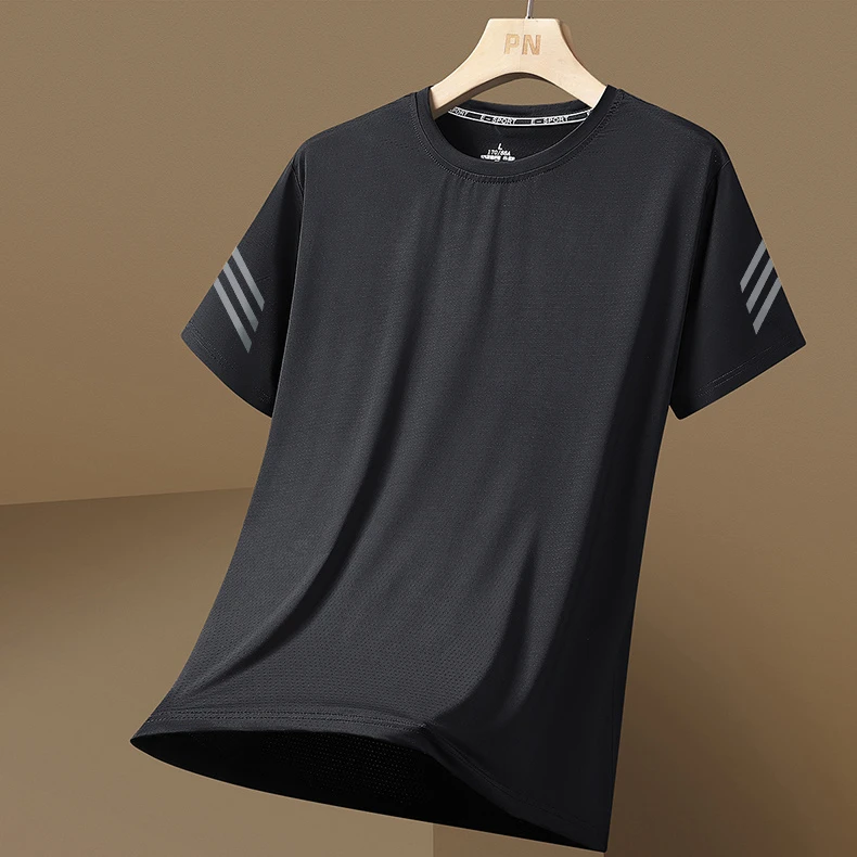 夏季冰丝透气t恤男圆领速干衣短袖薄款半袖大码上衣男运动宽松潮