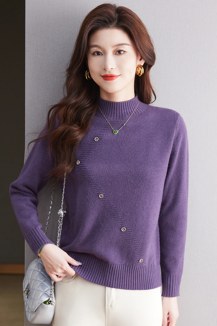 2024新款冬季女士半高领毛衣保暖洋气宽松显瘦打底内搭气质针织