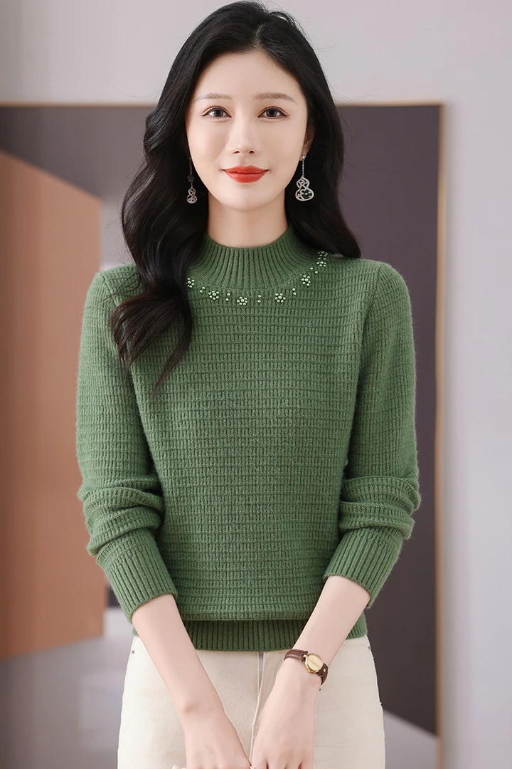 2024新款冬季女士半高领毛衣保暖洋气时尚宽松显瘦打底气质内搭