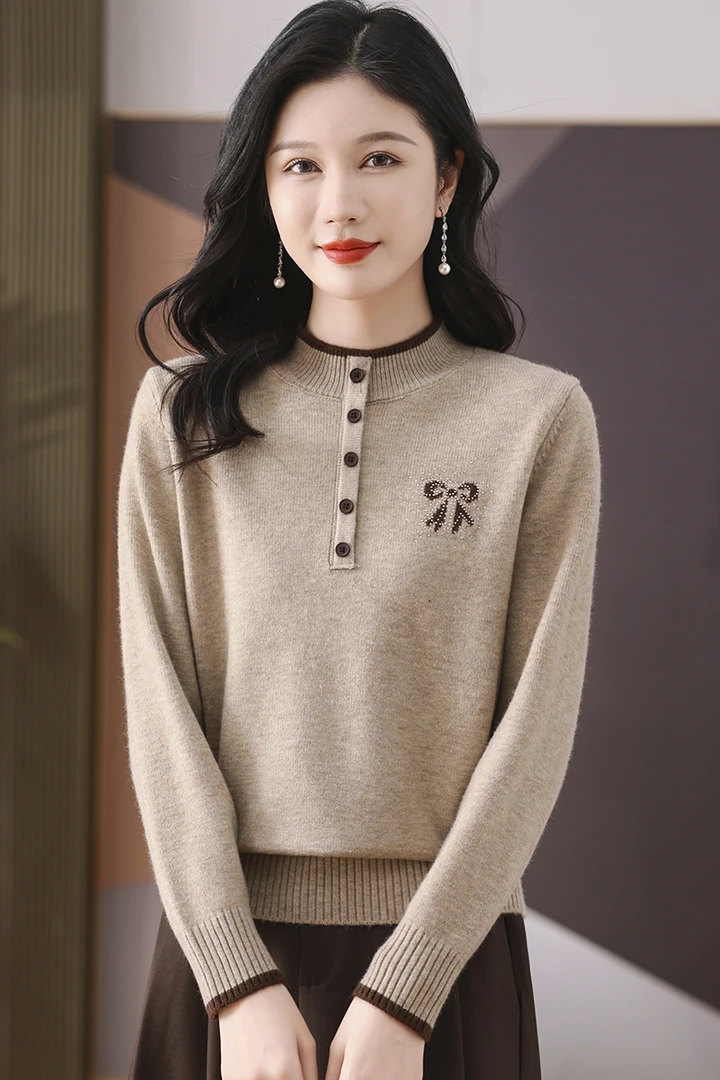 2024新款冬季女士半高领毛衣洋气宽松显瘦打底针织气质保暖中年