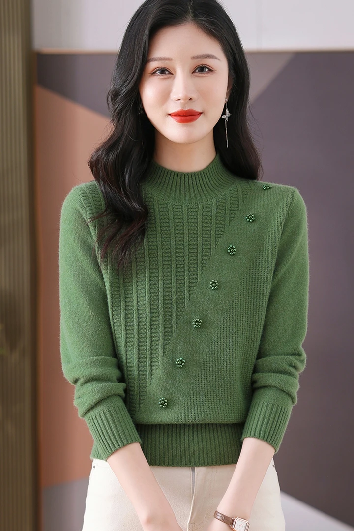 2024新款冬季女士半高领毛衣保暖洋气时尚宽松显瘦百搭打底气质