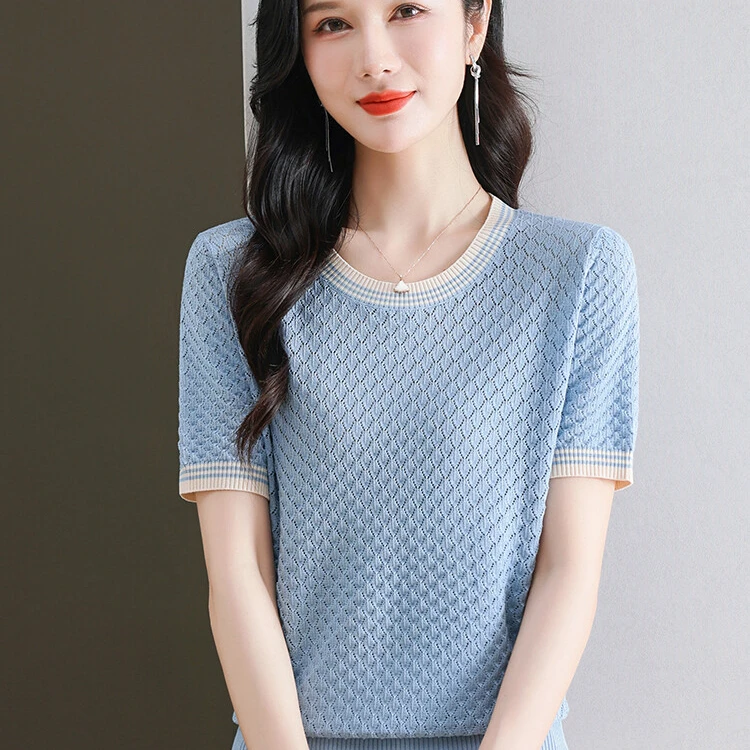 【桑蚕丝】新款夏季圆领女装显瘦气质洋气时尚百搭套头宽松薄款