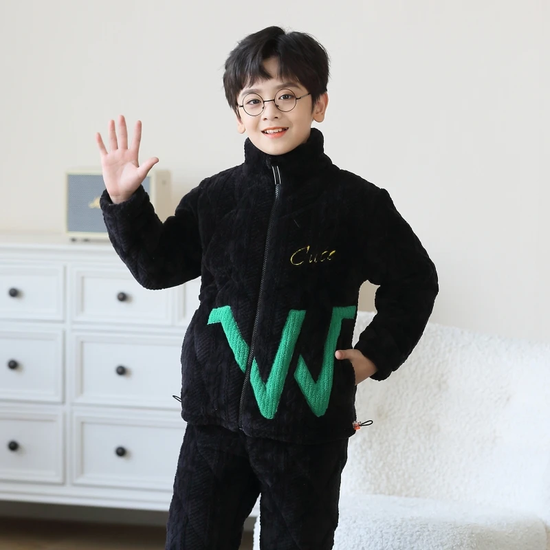 宝宝冬睡衣儿童款睡衣童装男童洋气家居服男孩加绒毛绒加厚中大童