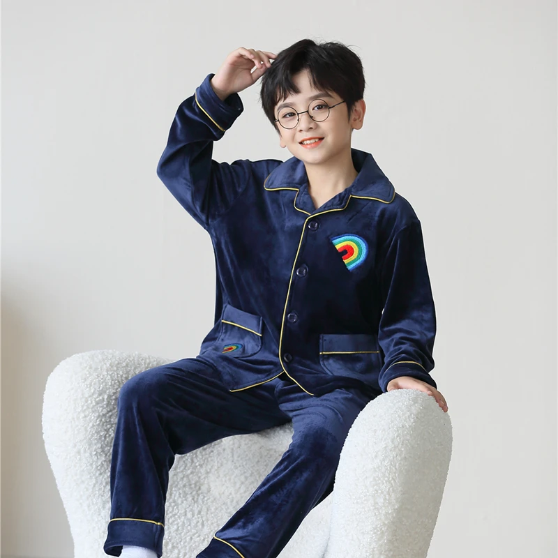 儿童睡衣秋冬男童法兰绒珊瑚绒套装加厚男孩中大童小孩家居服加绒