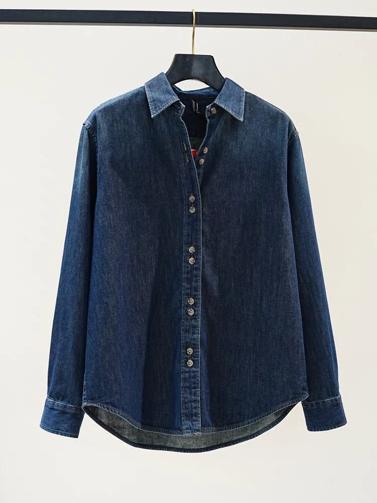 深蓝牛仔衬衫 秋款