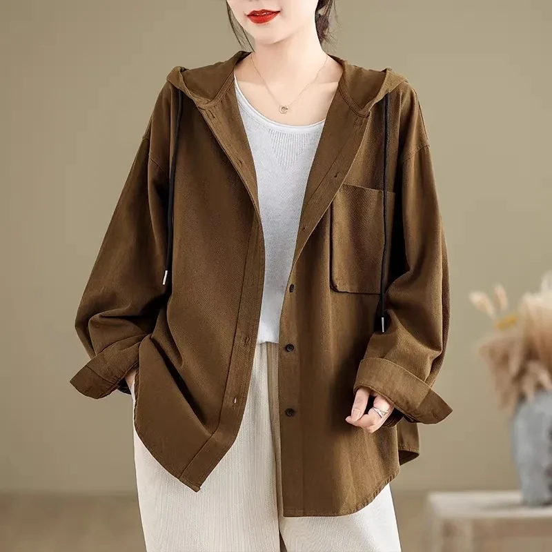 中长款连帽外套女士2025春秋新款韩版宽松小个子休闲百搭长袖上衣