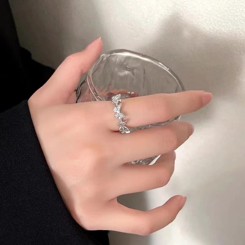 925银戒指 纯银超仙森系蝴蝶锆石戒指女小众设计时尚个性开口指环
