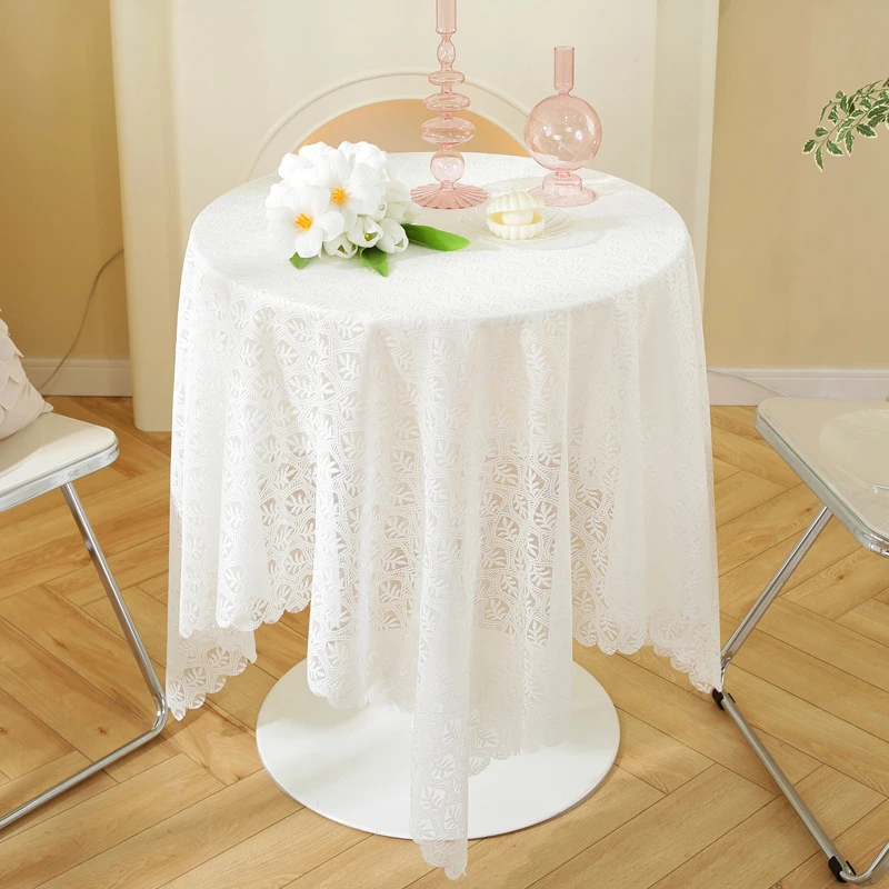轻奢现代简约蕾丝桌布高级感北欧台布圆桌盖布长正方形纱茶几盖巾