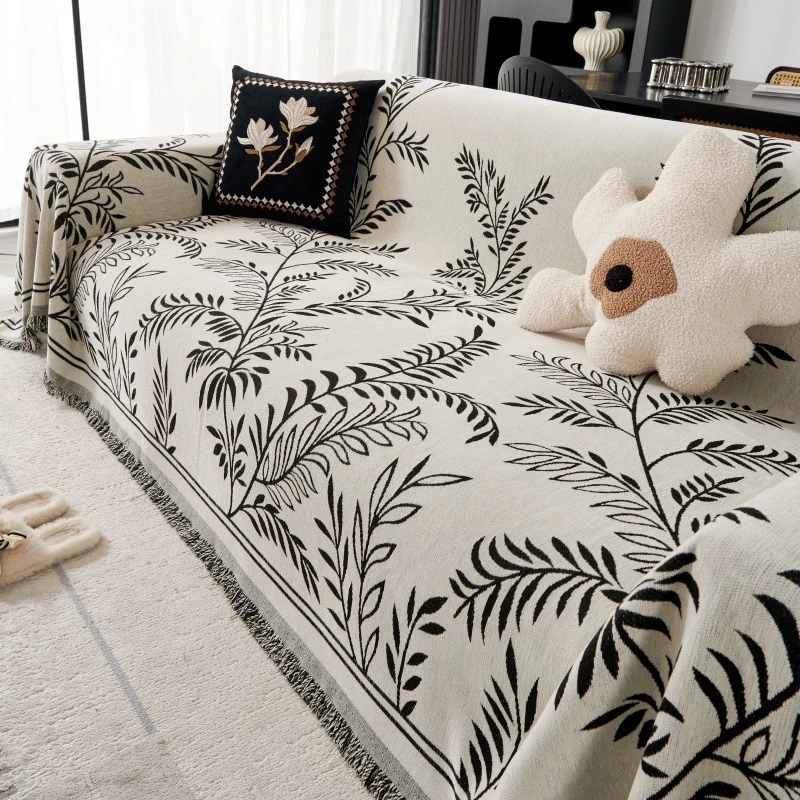 北欧风柳叶盖布四季通用轻奢沙发巾防尘防猫抓双面沙发套罩沙发毯