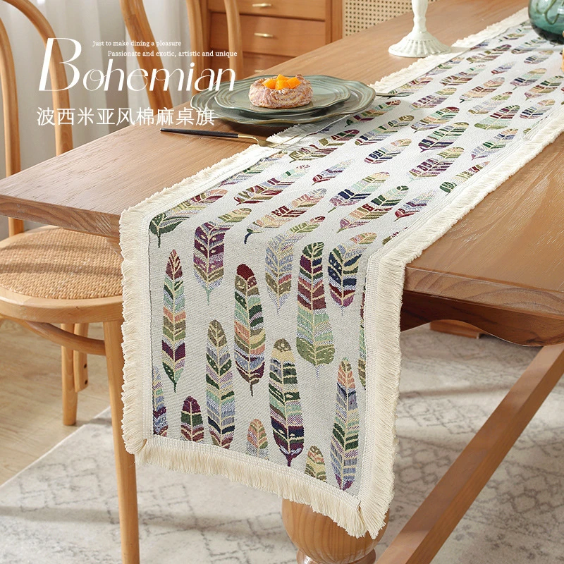 波西米亚民族风餐桌布长条 餐厅棉麻桌旗流苏家用茶几电视柜盖巾