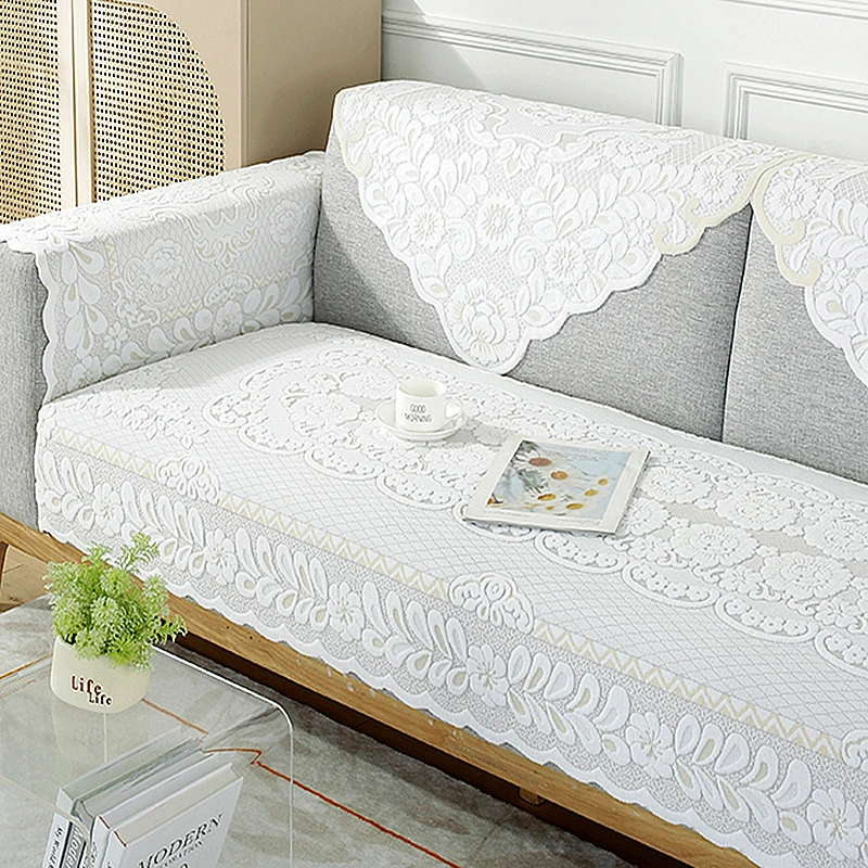 镂空加厚沙发巾蕾丝沙发坐垫 靠背扶手纱巾方形三角防尘桌布全包