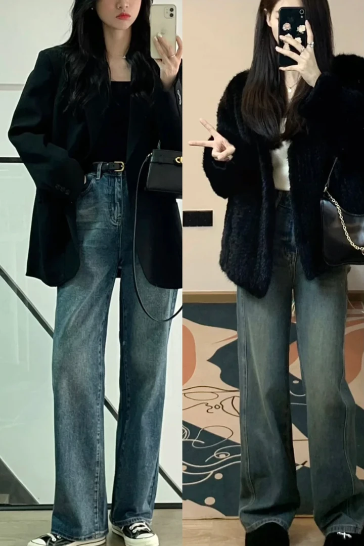 伊～24秋季新款醋酸莱赛尔美式复古牛仔裤