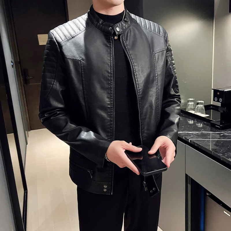 【全国包邮】皮衣男秋冬季新款时尚休闲百搭皮夹克外套男修身皮衣男