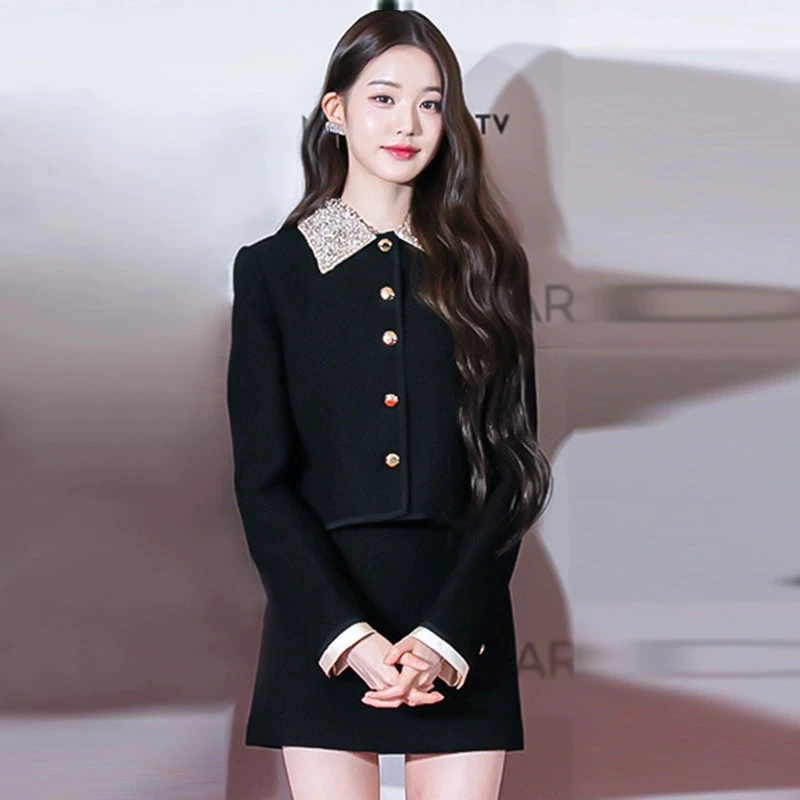 高定张元英23春秋缪miu法式气质名媛小香钻重工短呢外套装半裙女