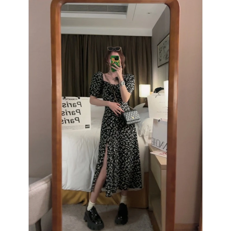 Yukiss直播【侧开叉敲显比例！小碎花连衣裙】显瘦雏菊连衣裙A2245