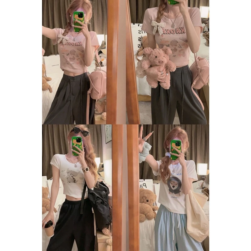 Yukiss直播【动物派对2.0T恤可爱卡通印花短袖】动物派对T恤A4327