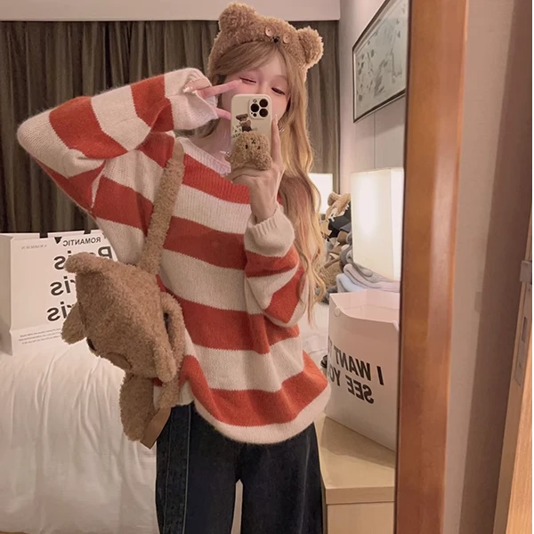 Yukiss直播【韩代款！毛条纹松弛感针织衫】条纹松弛感针织衫A4748