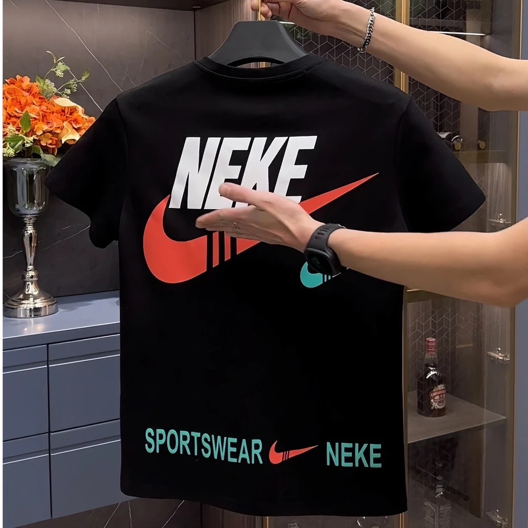 男士时尚休闲高品质百搭丝光棉印花T恤半袖打底衫体恤纯棉韩版ins