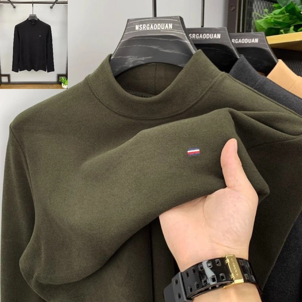 半高领冬季加厚保暖德绒磨毛打底衫男双面绒卫衣男士内搭长袖t恤