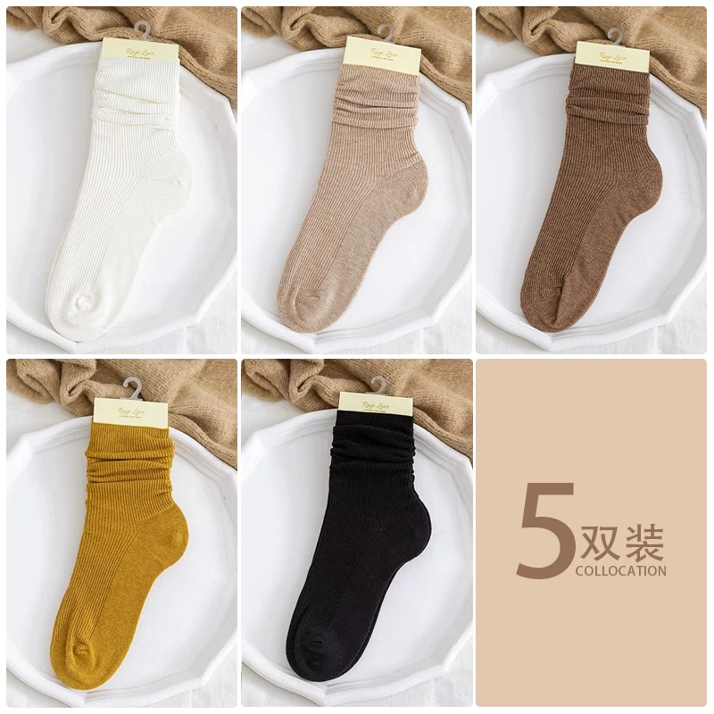 黑色袜子女堆堆袜高筒秋季长袜纯色月子袜日系长筒女袜中筒ins潮