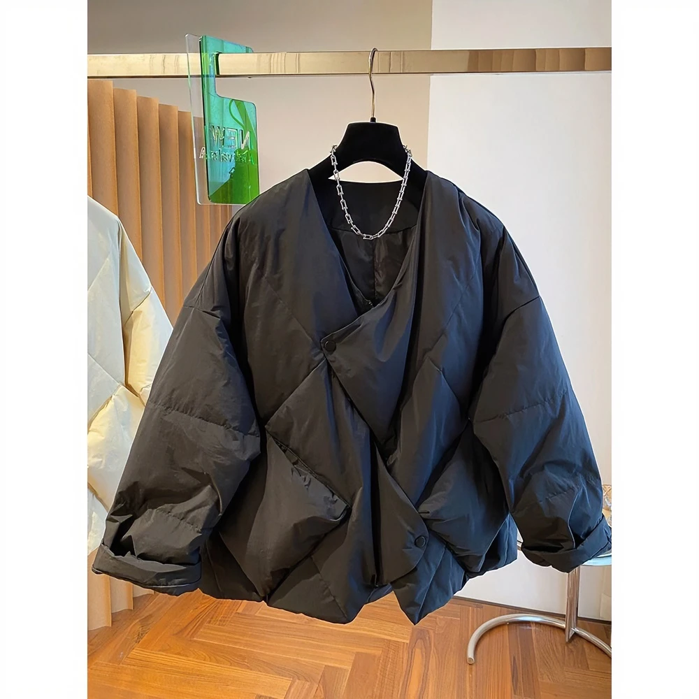 爆款欧货高级设计感小众宽松休闲字版领羽绒服女冬季保暖羽绒同款