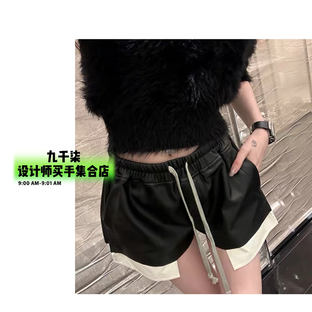 春秋季新款设计感短皮裤暗黑风百搭松紧开叉宽松辣妹短短裤Z154
