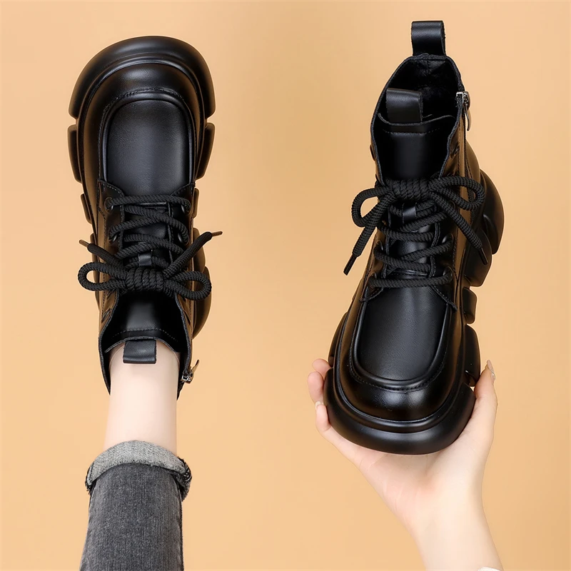 真皮春秋单靴显瘦厚底马丁靴女款2024新款英伦风短靴松糕鞋大码40