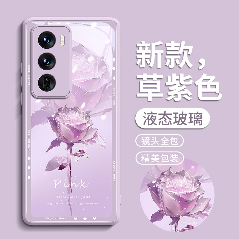 水晶玫瑰适用oppoReno12手机壳reno12pro保护套镜头全包rone玻璃