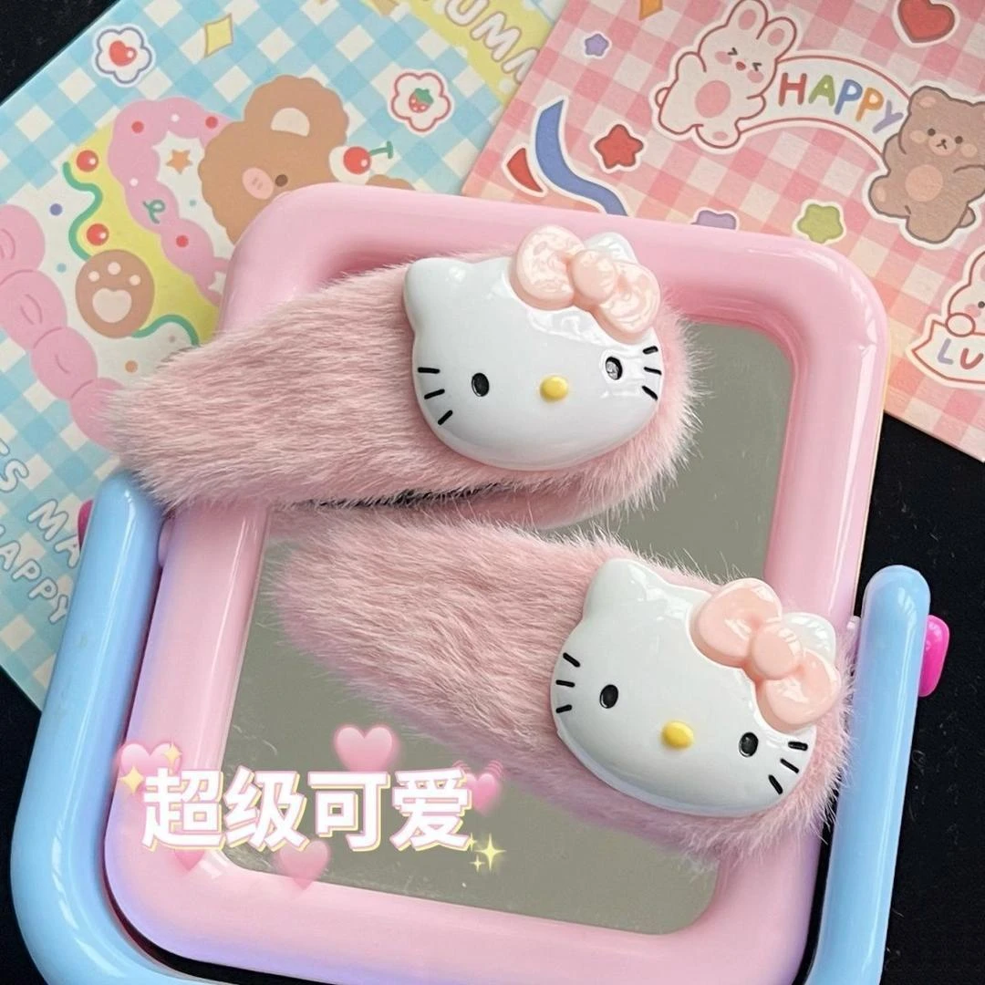 hellokitty毛绒发夹侧边毛茸大号bb夹百搭少女刘海边夹可爱发夹