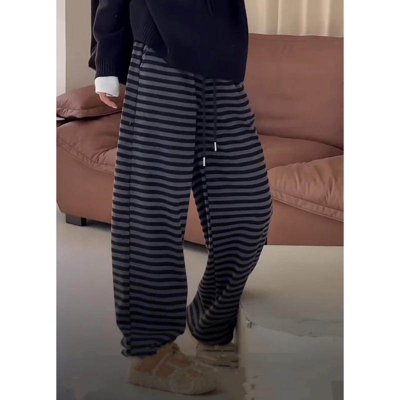佟掌柜-【条纹裤】加绒慵懒松弛休闲条纹裤