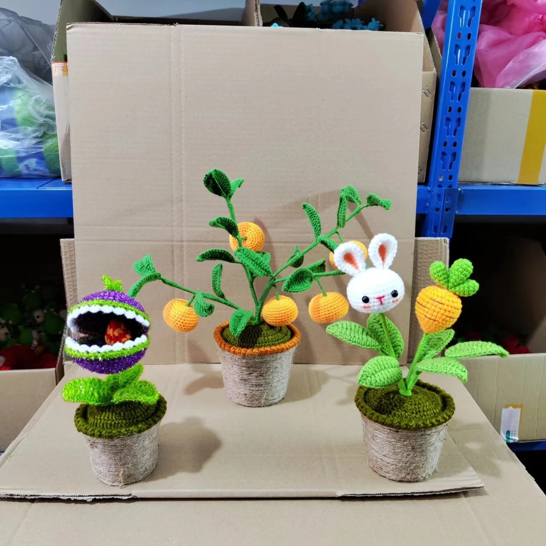 玩个毛线花手工毛线钩织盆栽花