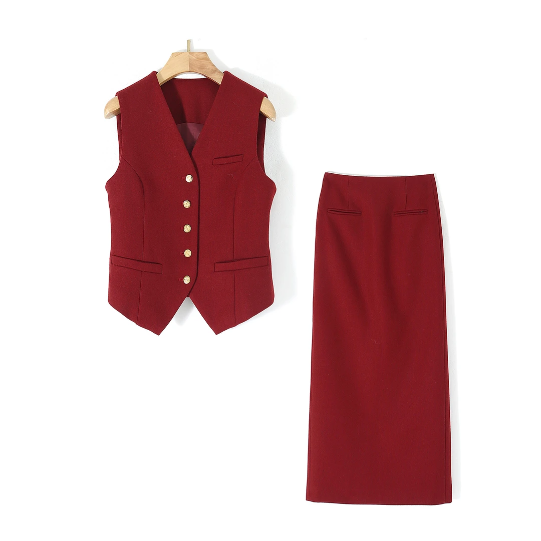 【香阀世家】南洋风收腰气质法式小众半身裙羊毛两件套套装T3115