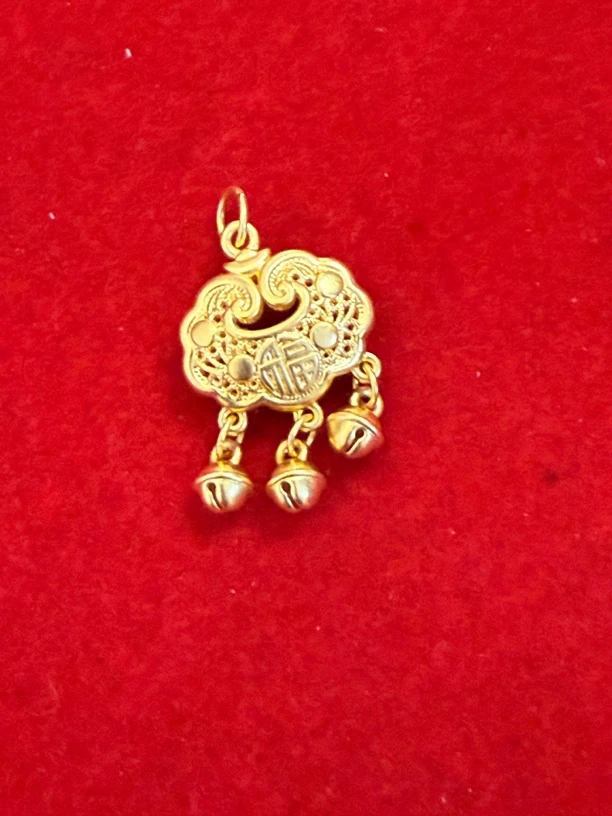 足金999纯黄金平安锁铃铛吊坠自由搭配