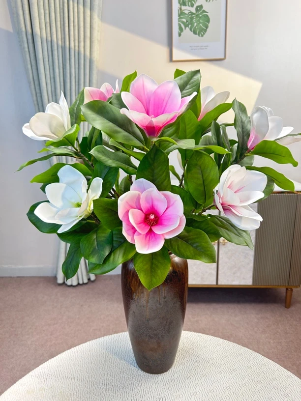 仿真玉兰客厅装饰假花大PU花电视机旁边的摆设花新中式玄关花插花