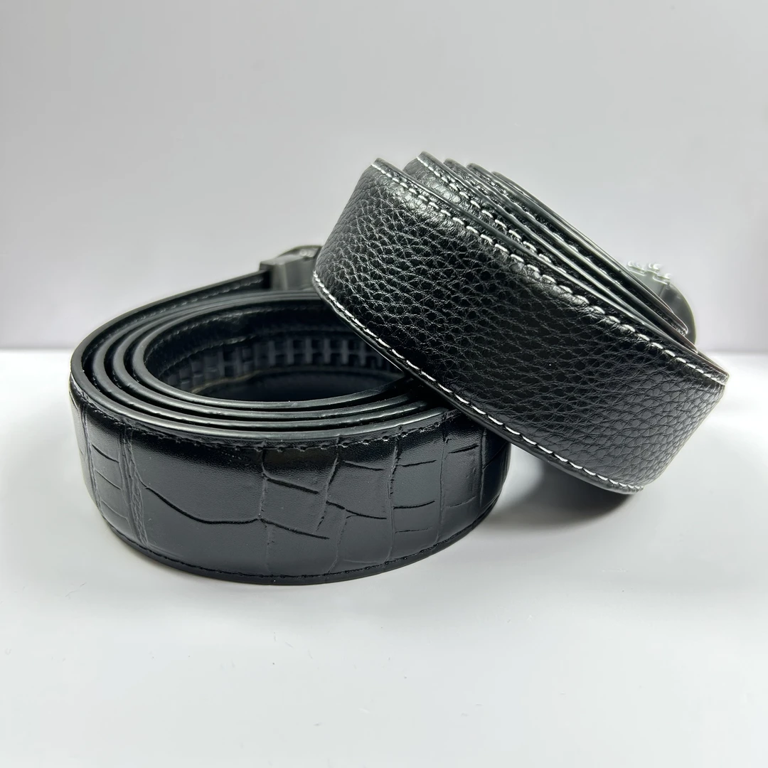 男士自动扣腰带真皮皮带鳄鱼纹商务黑色经典休闲时尚光面百搭