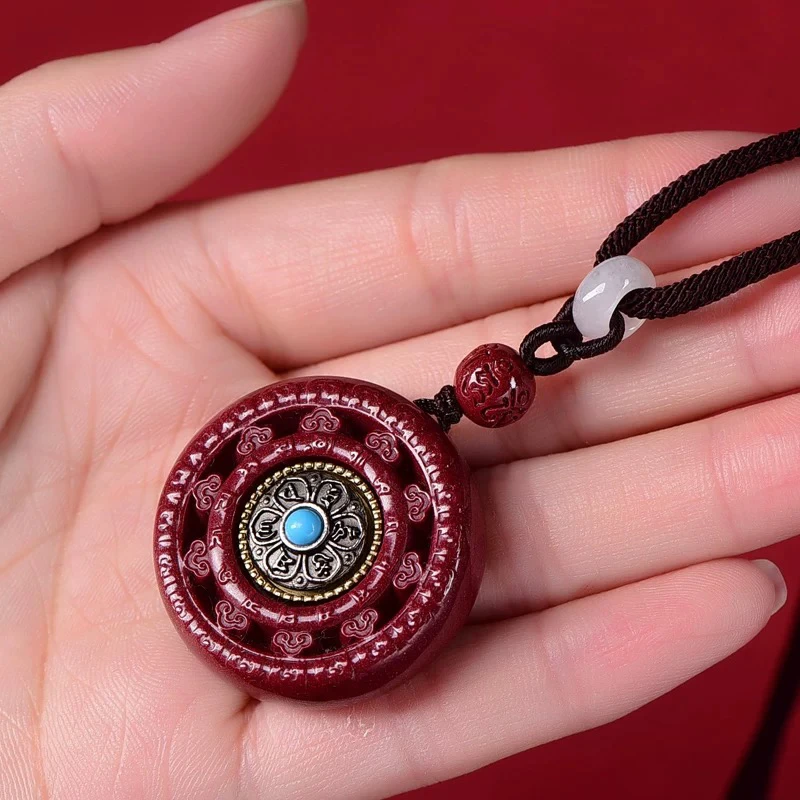 含辰砂工艺品高含量六字真言转盘挂件