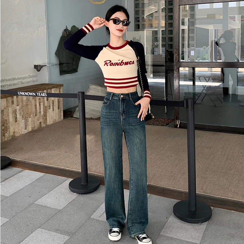 迅町微胖梨型苹果型大码女裤弹力窄版直筒裤怀旧复古2024秋季新款