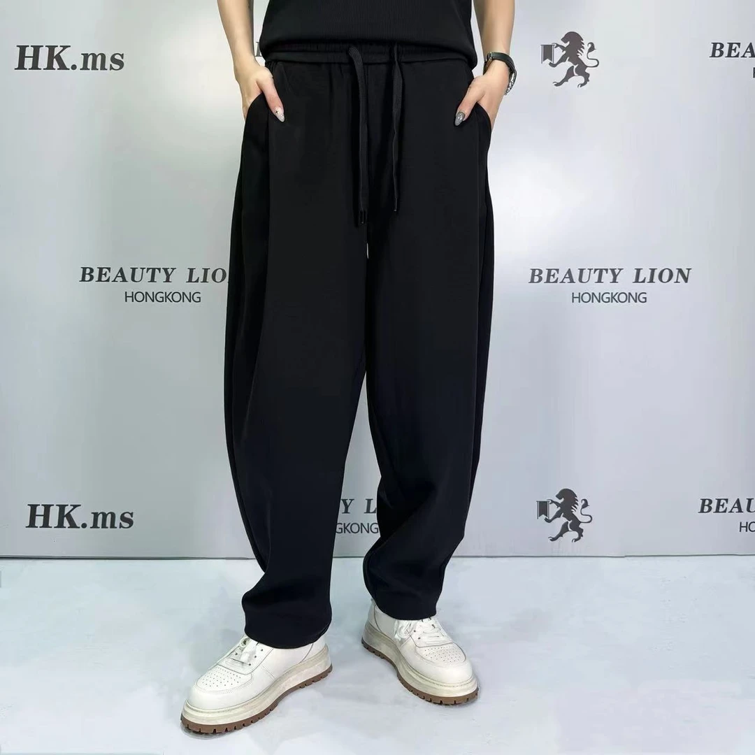 2025H·K美狮潮牌时尚简约纯色暗黑风百搭宽松休闲裤