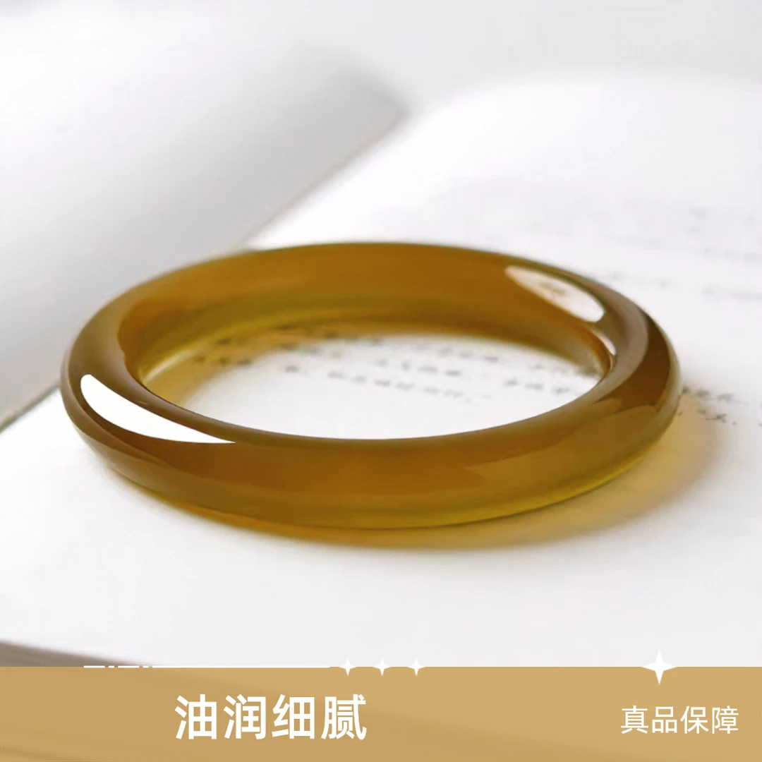 马料香槟金手镯玛瑙玉髓10mm胖圆条镯子美人镯复古手饰送妈妈礼物